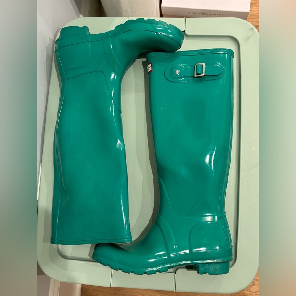 Hunter Teal Rain Boots with Buckle